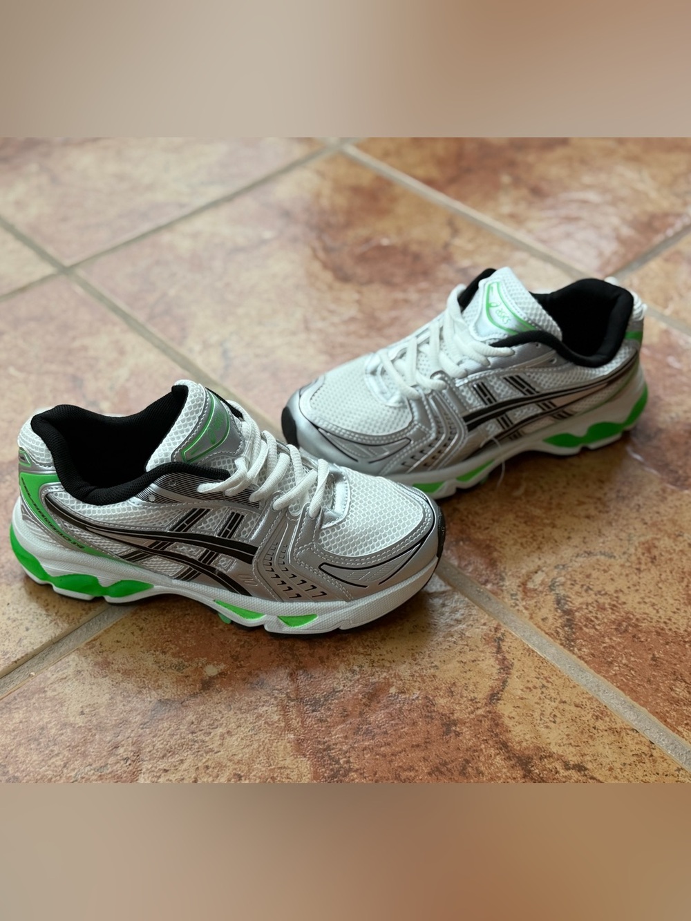 Size 4.5 Men’s And Women’s 6 - Asics Gel Kayano 14 White, Black & Green Athletic